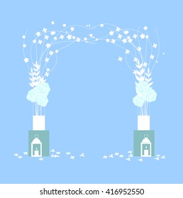 Wedding  arch with  flowers. Blue and white colors.Vector illustration.