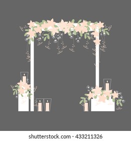 Wedding  arch with  flowers. Wedding ceremony. Vector illustration.