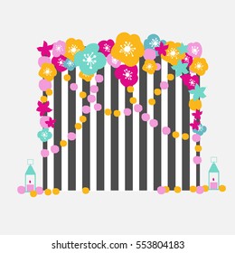 Wedding  arch with  flowers. Wedding ceremony. Vector illustration.