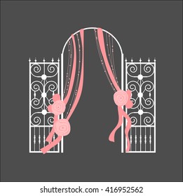 Wedding  arch with  flowers and ribbons. Pink colors.Vector illustration.
