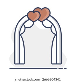 Wedding arch with hearts isolated icon. Vector illustration, romance elements. Sticker, patch, badge, card for marriage, valentine