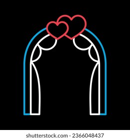 Wedding arch with hearts isolated on black background icon. Vector illustration, romance elements. Sticker, patch, badge, card for marriage, valentine