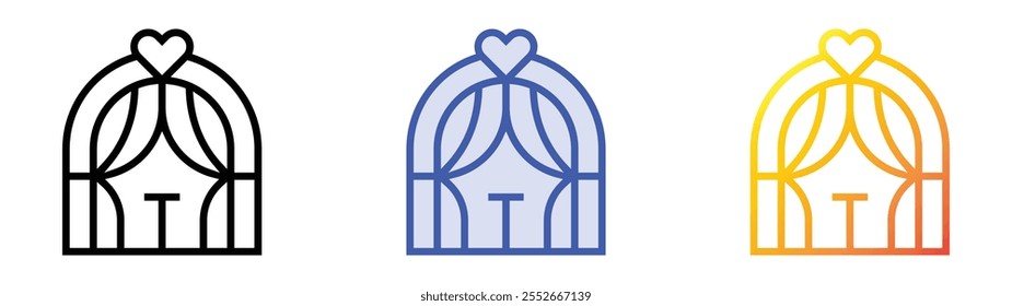 ícone do arco de casamento. Design de estilo linear, preenchimento azul e gradiente isolado em plano de fundo branco