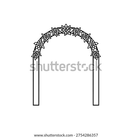 Wedding arch icon logo design. Floral ceremony arch sign and symbol. Wedding archway icon. Marriage ceremony decor.