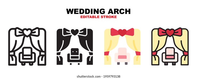 Wedding Arch icon set with different styles. Icons designed in filled, outline, flat, glyph and line colored. Editable stroke and pixel perfect. Can be used for web, mobile, ui and more.