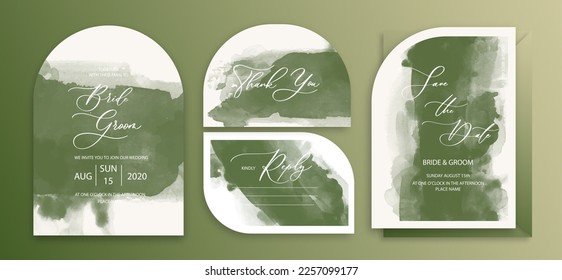 Wedding Arch Invitation cards green Watercolor style collection design. Watercolor Texture Background, brochure, invitation template