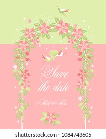 Wedding arch on a white background of plant elements and flowers, park beautiful figures of topiary for a wedding ceremony in the shape of a heart