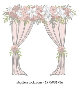 Wedding arch with pink flowers . Vector illustration.