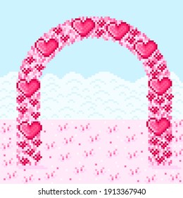 Wedding arch pixel art. Vector illustration. Valentine's Day.