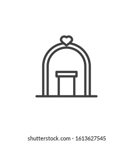 Wedding arch with podium line icon. linear style sign for mobile concept and web design. Wedding ceremony arch outline vector icon. Symbol, logo illustration. Vector graphics