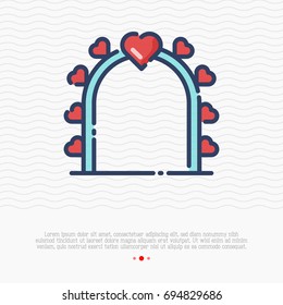 Wedding arch thin line icon with hearts. Vector illustration.