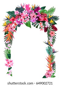 Arco de bodas de flores tropicales para invitaciones a la ceremonia de boda, tarjetas de felicitación