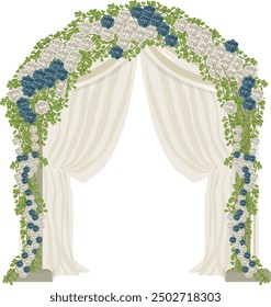 Ilustración vectorial de arco de boda aislada sobre fondo blanco. hermoso arco de boda de flores de colores para la tarjeta de invitación de boda.	
