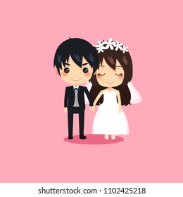 The wedding of Asian couple on pink background