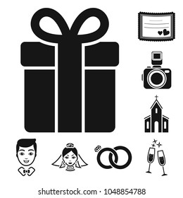 Wedding and Attributes black icons in set collection for design.Newlyweds and Accessories vector symbol stock web illustration.