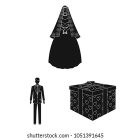 Wedding and Attributes black icons in set collection for design.Newlyweds and Accessories vector symbol stock web illustration.