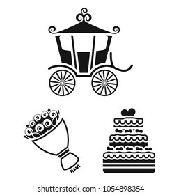 Wedding and Attributes black icons in set collection for design.Newlyweds and Accessories vector symbol stock web illustration.