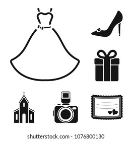 Wedding and Attributes black icons in set collection for design.Newlyweds and Accessories vector symbol stock web illustration.