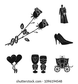 Wedding and Attributes black icons in set collection for design.Newlyweds and Accessories vector symbol stock web illustration.