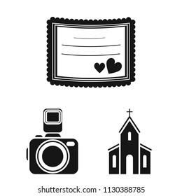 Wedding and Attributes black icons in set collection for design.Newlyweds and Accessories vector symbol stock web illustration.