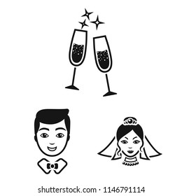 Wedding and Attributes black icons in set collection for design.Newlyweds and Accessories vector symbol stock web illustration.