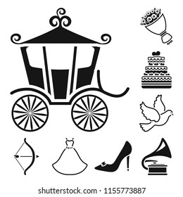 Wedding and Attributes black icons in set collection for design.Newlyweds and Accessories vector symbol stock web illustration.