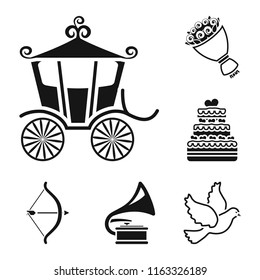 Wedding and Attributes black icons in set collection for design.Newlyweds and Accessories vector symbol stock web illustration.