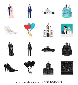 Wedding and Attributes black,cartoon icons in set collection for design.Newlyweds and Accessories vector symbol stock web illustration.