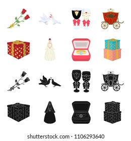 Wedding and Attributes black,cartoon icons in set collection for design.Newlyweds and Accessories vector symbol stock web illustration.