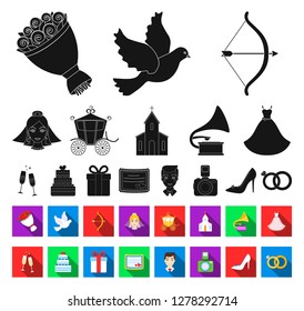 Wedding and Attributes black,flat icons in set collection for design.Newlyweds and Accessories vector symbol stock web illustration.