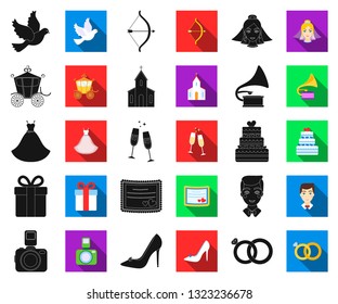 Wedding and Attributes black,flat icons in set collection for design.Newlyweds and Accessories vector symbol stock web illustration.