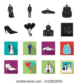 Wedding and Attributes black,flet icons in set collection for design.Newlyweds and Accessories vector symbol stock web illustration.