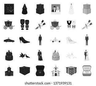 Wedding and Attributes black.mono icons in set collection for design. Newlyweds and Accessories vector symbol stock web illustration.