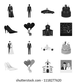 Wedding and Attributes black,monochrome icons in set collection for design.Newlyweds and Accessories vector symbol stock web illustration.