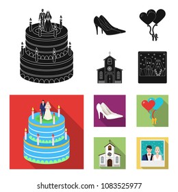 Wedding and Attributes cartoon ,flat,outline,black icons in set collection for design.Newlyweds and Accessories vector symbol stock web illustration.