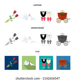 Wedding and Attributes cartoon ,flat,outline,black icons in set collection for design.Newlyweds and Accessories vector symbol stock web illustration.