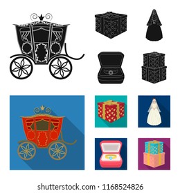 Wedding and Attributes cartoon ,flat,outline,black icons in set collection for design.Newlyweds and Accessories vector symbol stock web illustration.