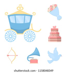 Wedding and Attributes cartoon icons in set collection for design.Newlyweds and Accessories vector symbol stock web illustration.