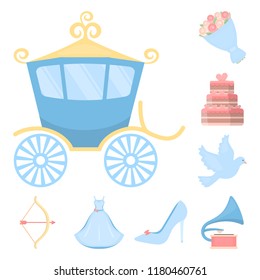 Wedding and Attributes cartoon icons in set collection for design.Newlyweds and Accessories vector symbol stock web illustration.