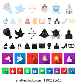 Wedding and Attributes cartoon icons in set collection for design.Newlyweds and Accessories vector symbol stock web illustration.