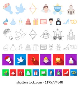 Wedding and Attributes cartoon icons in set collection for design.Newlyweds and Accessories vector symbol stock web illustration.