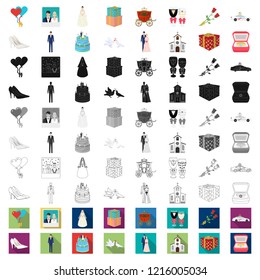 Wedding and Attributes cartoon icons in set collection for design. Newlyweds and Accessories vector symbol stock web illustration.