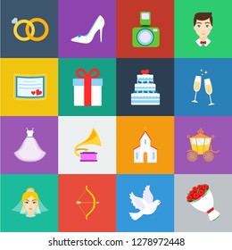 Wedding and Attributes cartoon icons in set collection for design.Newlyweds and Accessories vector symbol stock web illustration.