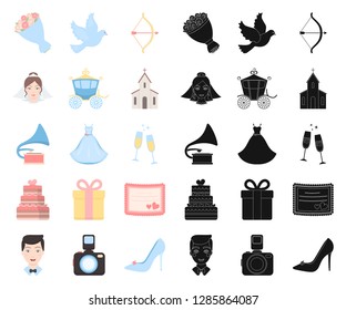 Wedding and Attributes cartoon,black icons in set collection for design.Newlyweds and Accessories vector symbol stock web illustration.