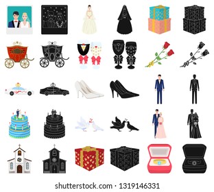 Wedding and Attributes cartoon,black icons in set collection for design. Newlyweds and Accessories vector symbol stock web illustration.