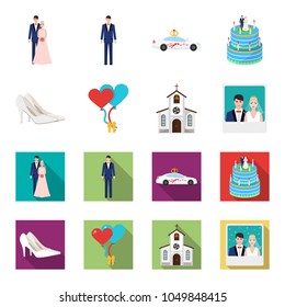 Wedding and Attributes cartoon,flat icons in set collection for design.Newlyweds and Accessories vector symbol stock web illustration.