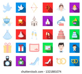 Wedding and Attributes cartoon,flat icons in set collection for design.Newlyweds and Accessories vector symbol stock web illustration.