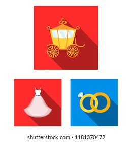 Wedding and Attributes flat icons in set collection for design.Newlyweds and Accessories vector symbol stock web illustration.
