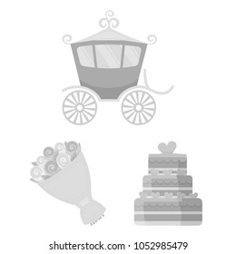 Wedding and Attributes monochrome icons in set collection for design.Newlyweds and Accessories vector symbol stock web illustration.