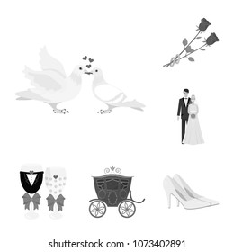 Wedding and Attributes monochrome icons in set collection for design.Newlyweds and Accessories vector symbol stock web illustration.